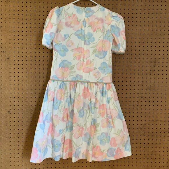 Vintage Floral Dress Pastel Drop Waist Spring Easter Girls 90s 80s Cottagecore - Picture 5 of 8
